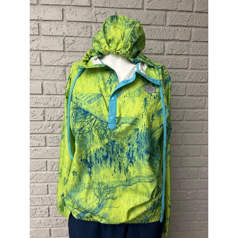 Real Tree Fishing Green Blue Water Resistant Women Stretch Hoodie Size S